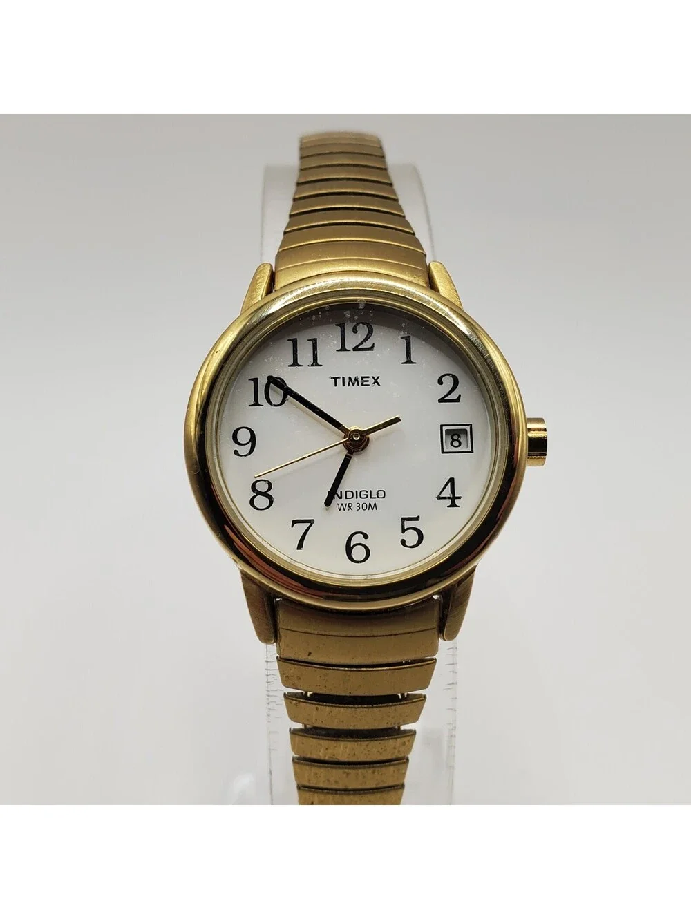 Timex Indiglo 2012 Womens Watch  25mm New Battery Gold Tone Stretch Please Read